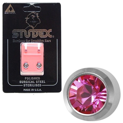 Birthstone Studs - Mini Bezel S/S - October / Rose